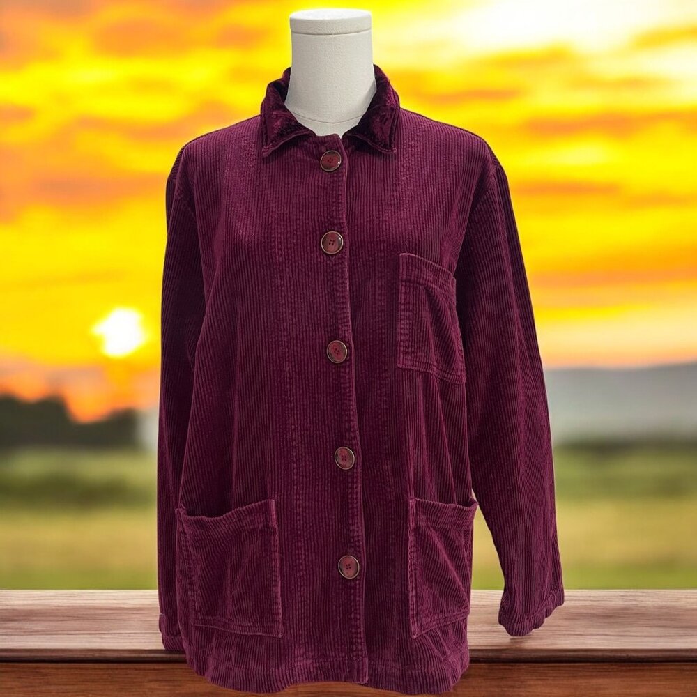 Hot Cotton Marc Ware Corduroy Jacket SZ M Burgundy Fall Cozy Vintage Grannycore‎